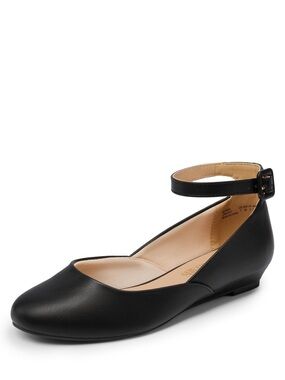 Women's Black Ankle-Strap -Look Flats shoes